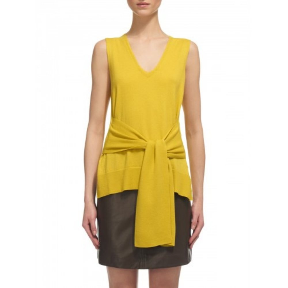 $230 Whistles Tie Front Sleeveless Knit Wool Blend Top